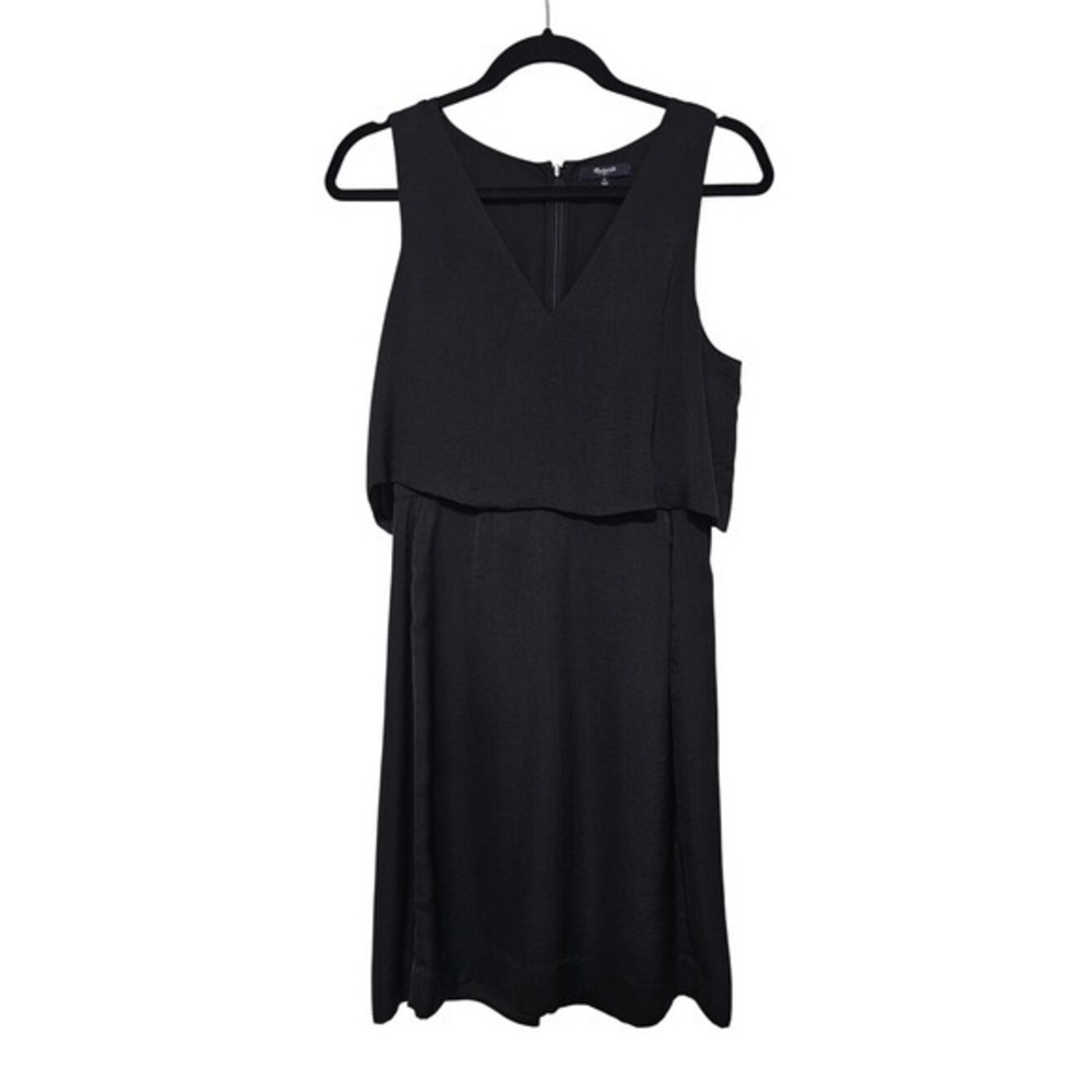 Madewell 6 Black Sleevless Chiffon Dress V-Neck Mini LBD Chic Office Career ~